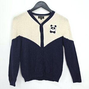 Mini Rodini Panda Sweater Organic Wool Kids Navy Cream Button Front KIds